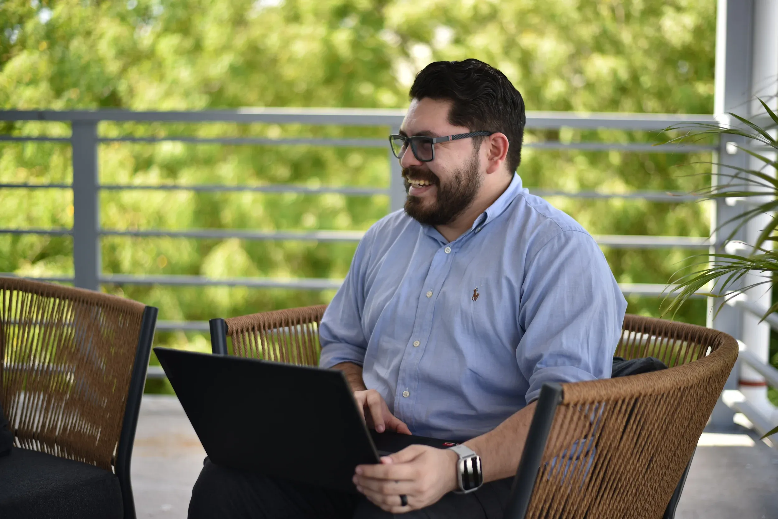 A team member working outdoors on the RBO campus
